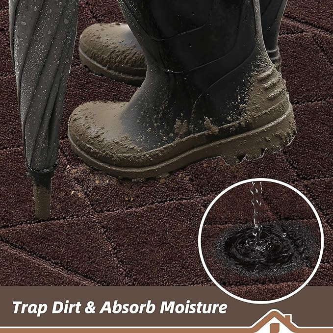 BEQHAUSE Dirt Trapper Door Mat 36" x 60", Doormat Non-Slip Entryway Rugs Washable, Dog Door Mat Stain Resistant and Absorbent Welcome Floor Mat for Front Back Door, Muddy Wet Shoes & Paws, Brown-Ruum Studio Home