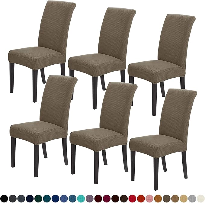 Joccun Chair Covers for Dining Room Set of 6,Dining Chair Slipcovers Stretch Dining Room Chair Covers Seat Protector,Washable Parsons Chair Cover for Home,Hotel,Banquet(Fossil,6 Pack)-Ruum Studio Home