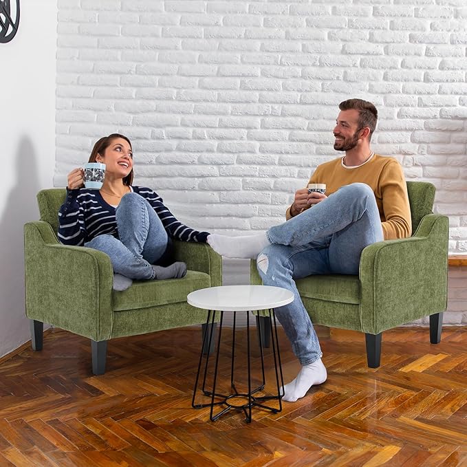 VINGLI Accent Chairs Set of 2 Living Room Chairs Olive Green Reading Chair for Bedroom Scooped Arm Chair Mid Century Modern Accent Chairs Upholstered Comfy Chair for Apartment, Waiting Room-Ruum Studio Home
