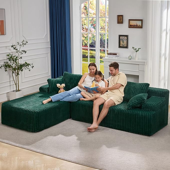 Hobestluk Modular Sectional Sofa Couches 108" L-Shape Couch 3 Seat Modular Sofa Memory Foam Sectional Couches for Living Room, Boneless Couch with Oversized Chaise (Green, Left Facing)-Ruum Studio Home