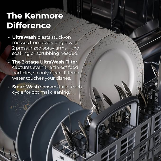 Kenmore 24" Built-in Stainless Steel Tub Dishwasher EasyFlex 3rd, SmartWash, UltraWash Plus, TurboDry, and MoreSpace Adjustable Rack, Energy Star Certified, White-Ruum Studio Home
