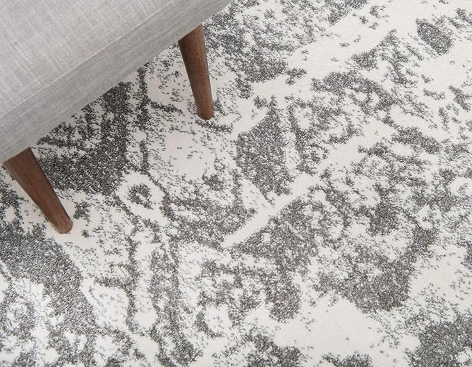 Unique Loom Rosso Collection Vintage, Geometric, Bohemian, Traditional, Distressed, Southwestern Area Rug, Round 3' 3" x 3' 3", Light Gray/Ivory-Ruum Studio Home