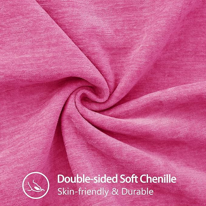 decorUhome Chenille Soft Throw Pillow Covers 20x20 Set of 2, Farmhouse Velvet Neutral Decorative Euro Pillow Covers with Stitched Edge for Couch Sofa Bed Home Decor, Hot Pink-Ruum Studio Home