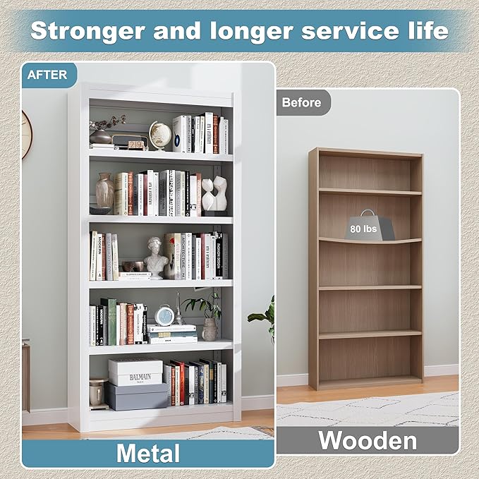Bookcase, 5-Shelf Industrial Bookshelf, Large Storage Space, Adjustable Bookshelves, Perfect for Living Room, Home Office, Garage, Ideal for WFH Essentials & Home Office Upgrade-Ruum Studio Home