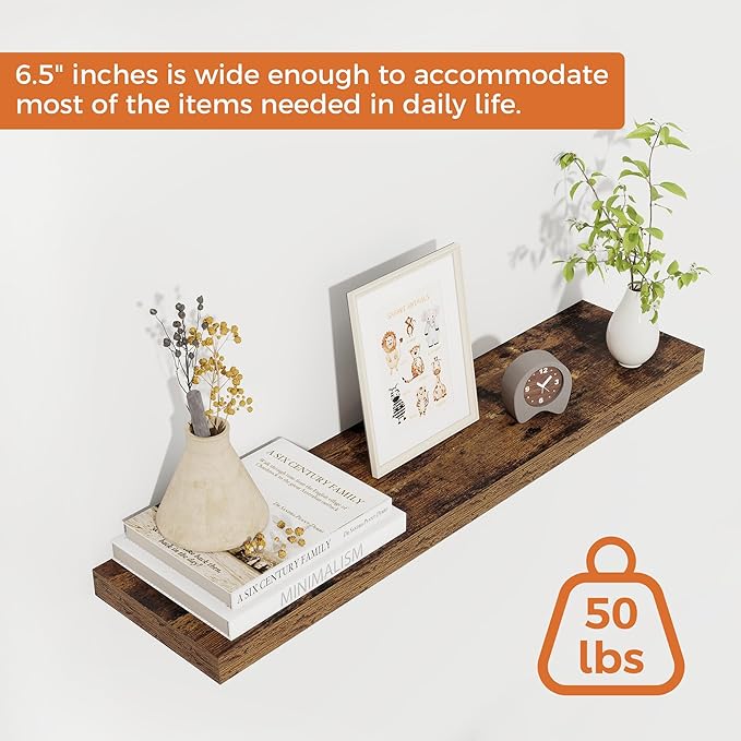 Fun Memories Floating Shelves for Wall, 27.5" Rustic Wood Deep Wall Mounted Shelves with Invisible Brackets for Decor & Storage, Floating Shelf for Living Room, Bathroom (Rustic Brown, Set of 2)-Ruum Studio Home