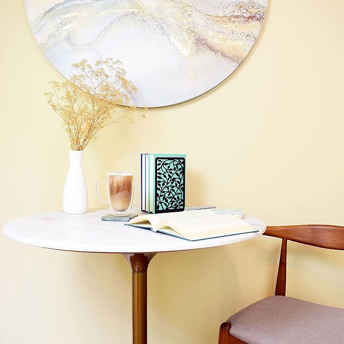 CNK Book Ends for Shelves - Metal Holders for Home Office Heavy Books, Shelf Stoppers, Decorative Set of 2 Black Infinite Leaves Bookends-Ruum Studio Home