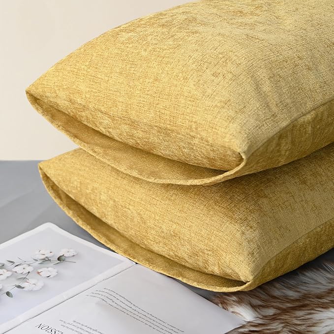 CaliTime Throw Pillow Covers Decorative 20 X 26 Inches Pack of 2 Cozy Chenille Standard Pillow Shams Cases for Couch Sofa Bed Living Room Home Gold-Ruum Studio Home