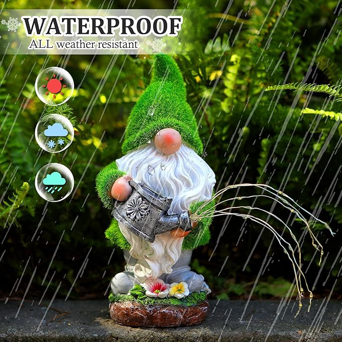 Flocked Solar Garden Gnomes Outdoor Statues-11.8‘’Outdoor Garden Decor-LED Outdoor Decor Light-Unique Housewarming Gifts Yard Art Sculptures for Patio Lawn Ornaments-Ruum Studio Home