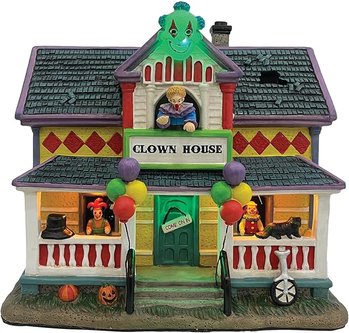 Clown Halloween Village | Spooky Town Collection Accessories Figurines on House | Porcelain with Multi-Color LED | 8.86 Inch-Ruum Studio Home