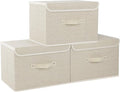 Fabric Storage Bins Cube Organizers with Flip-Top Lid and Handles,Storage Boxes for Organizing Home,Office,and Closet,Grey and Beige,3 Pack 15 x 9.8 x 9.8 in-Ruum Studio Home