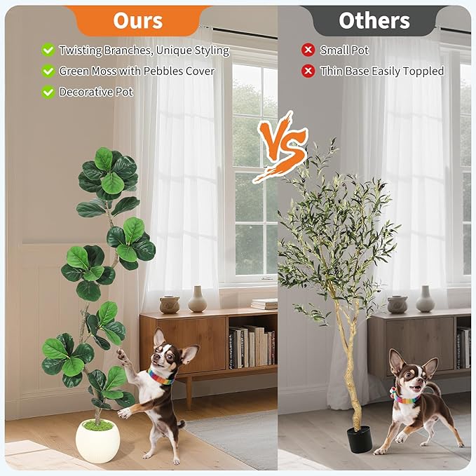 GarveeHome Fiddle Leaf Fig Artificial Tree with White Planter,6ft Faux Plants Indoor with Moss, Fake Rubber Tall Fake Floor Plant in Pot - Artificial Trees for Home Office Living Room Decor-Ruum Studio Home