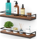 Meangood Floating Shelves Wall Mounted Set of 2, Rustic Wood Wall Storage Shelves for Bedroom,Living Room,Bathroom, Kitchen Rustic Brown-Ruum Studio Home