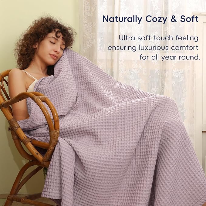 PHF Ultra Soft Waffle Weave Blanket Queen Size 90"x 90"- Washed Lightweight Breathable Cozy Woven Blanket for Bed - Aesthetic Decor for Couch Bedding Sofa Home Car - Dusty Rose-Ruum Studio Home
