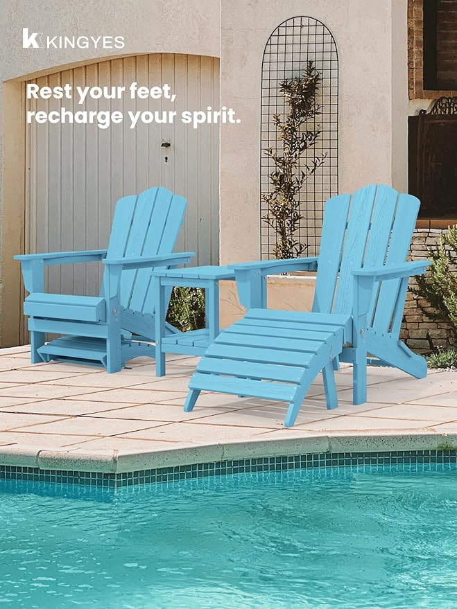 KINGYES Folding Adirondack Ottomans Set of 2 for Adirondack Chair, Light Blue-Ruum Studio Home