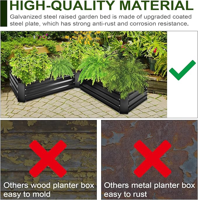 EDOSTORY Raised Bed Garden Bed Kit, 5x5x1ft Galvanized Planter Tall Raised Garden Boxes Outdoor, Large Metal Raised Garden Beds for Vegetables, Flowers, Herbs-Ruum Studio Home
