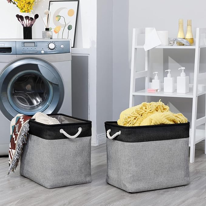 Bidtakay Storage Baskets Extra Large Baskets for Organizing Grey Rectangle Laundry Basket Linen Fabric Bins Set of 2 Clothes Baskets for Closet Shelves Hallway Bedroom Toy Organizer 17x12x15 In-Ruum Studio Home