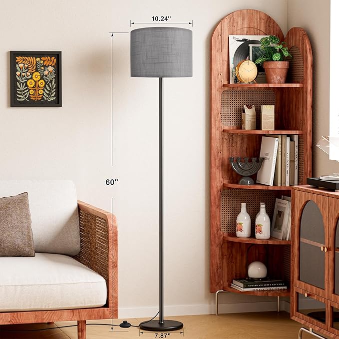 Ambimall 60'' Modern Floor Lamp with Shade, Tall Lamps for Living Room, Bedroom, Office, Dining Room, Linen Grey Shade with Black Pole(Without Bulb)-Ruum Studio Home