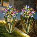 Solar Metal Agave Butterfly Flower Stick Garden Sculpture - Outdoor Christmas Lights With Swaying Butterfly - Solar Powered Gift (2 PCS Light Green)-Ruum Studio Home