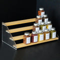 nianfeng Tiered Spice Rack, 4-Tier Spice Pantry Kitchen Cabinet Organizer, 16-Inch, Natural Wood Acrylic Stair Riser Stand, Countertop Seasoning Shelf-Ruum Studio Home
