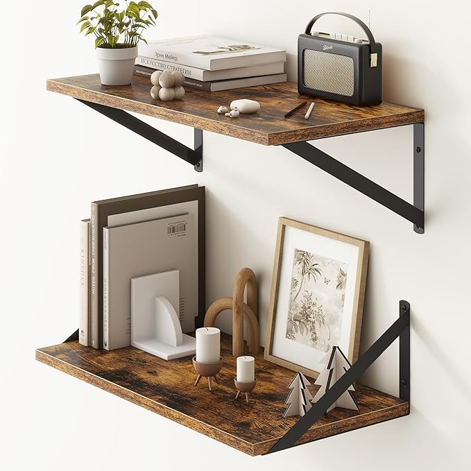 Fun Memories 20 Inch Floating Shelves, Deep Wall Shelves for Kitchen, 20 x 10 Floating Shelf for Living Room, Bedroom, Farmhouse Floating Shelves for Home Decor Storage, Rustic Brown, Set of 2-Ruum Studio Home