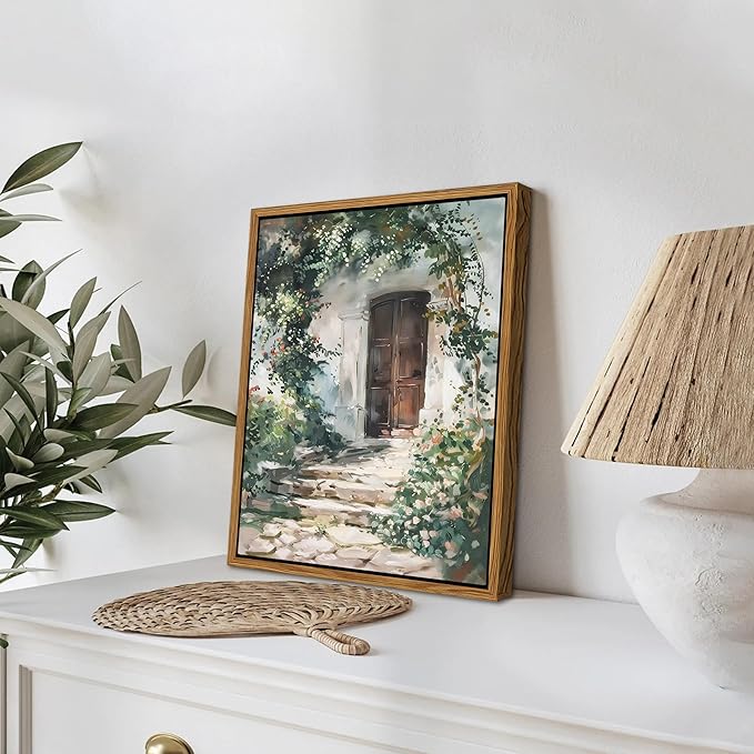 Floating Framed Canvas Vintage Wall Art, Rustic Cottage Spring Garden Oil Paintings Print, Country Floral Pictures Wall Decor for Living Room Bedroom Office Home Decor 8x10 inch-Ruum Studio Home