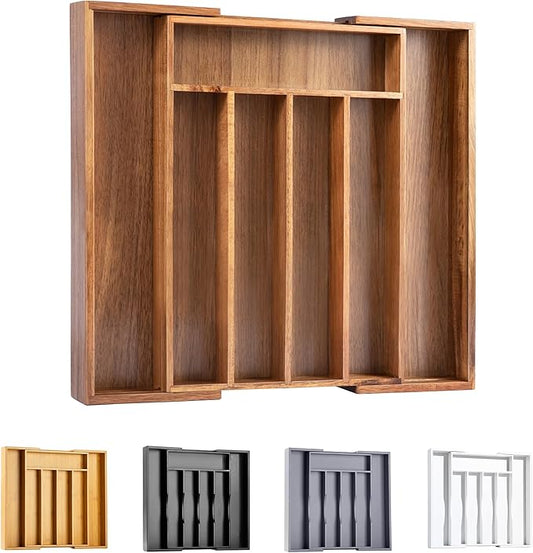 Bellsal Acacia Silverware Organizer Kitchen Drawer Organizer Expandable Bamboo Utensil Holder Cutlery Tray for Kitchen Utensil and Flatware Bedroom Office-Ruum Studio Home