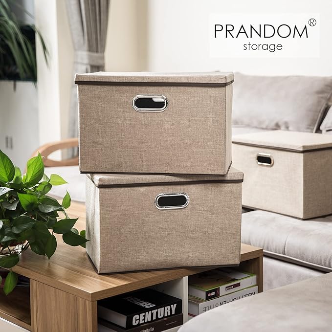 PRANDOM Extra Large Collapsible Storage Bins with Lids [5-Pack] Linen Fabric Foldable Storage Baskets Boxes Organizer Containers Cube with Cover for Bedroom Closet Office Nursery (22.8x15.75x13.8)-Ruum Studio Home