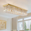 Rectangle Chandelier 8-Light Crystal Chandeliers, Modern Dining Room Light Fixture Luxury Gold Rectangular Flush Mount Chandelier Ceiling Light for Dining Room Living Room Kitchen Island Bar L40 Inch-Ruum Studio Home