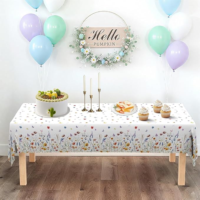 Floral Tablecloth 4 Packs 54x108 Inch - Butterfly Spring Wildflower Plastic Table Cover for Wedding Decorations Easter, Baby in Bloom Showers & Mother's Day Tea Parties Disposable Rectangle Tablecloth-Ruum Studio Home