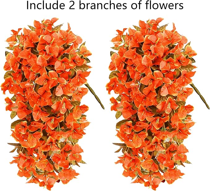 Bougainvillea Artificial Flowers Plants for Outdoors Outside Fall Autumn Decor, 2 pcs Faux Silk Long Trailing Vines UV Resistant Look Real Orange Fake Flowers for Front Door Porch Planter Urn Patio-Ruum Studio Home