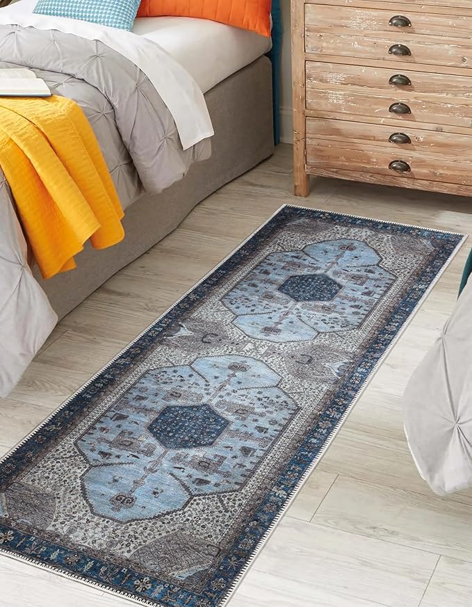 Keen Home Design 2x10 Rug - Machine Washable Runner Rug with Non-Slip Backing, Ideal for Hallway, Entryway, Kitchen, Laundry Room - Vintage, Easy Clean, Durable, Low Pile - (2'6" x 10')-Ruum Studio Home