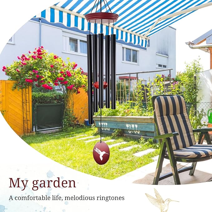 Hummingbird Wind Chimes – 33" Outdoor Tuned Melody Wind Chime, Soothing Memorial Gift for Mom & Grandma, Weather-Resistant Metal Chimes for Garden, Patio, Yard & Home Décor-Ruum Studio Home