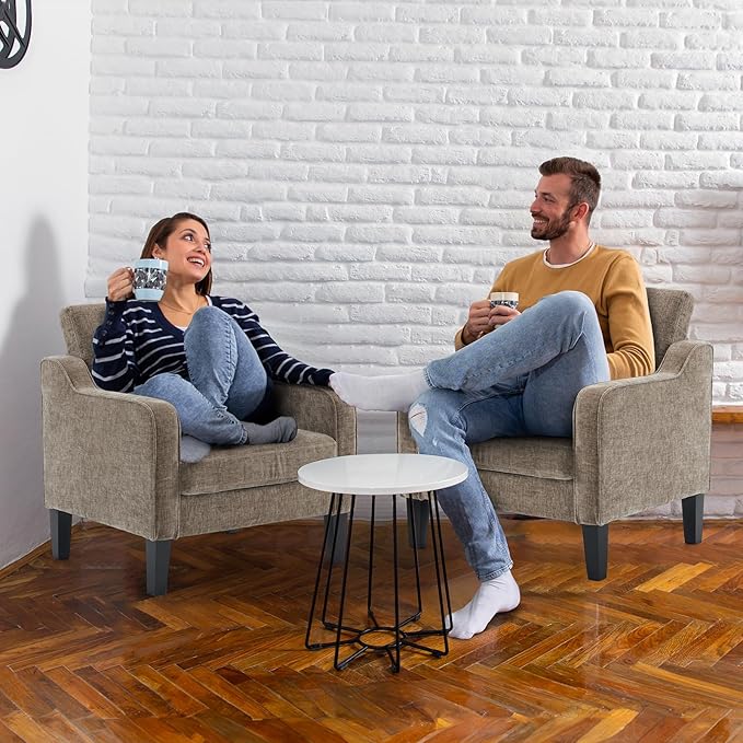 VINGLI Accent Chairs Set of 2 Living Room Chairs Light Brown Reading Chair for Bedroom Scooped Arm Chair Mid Century Modern Accent Chairs Upholstered Comfy Chair for Apartment, Waiting Room-Ruum Studio Home