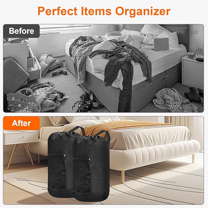 Femuar Laundry Bag Backpack Durable Laundry Bag with Shoulder Straps and Mesh Pockets Portable Laundry Dirty Clothes Hamper Bag for College Dorm (Black)-Ruum Studio Home