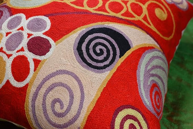 Hilma Al Klint Red Pillow Cover Modern Red Pillowcase Abstract Chair Cushion Accent Throw Pillowsham Mid Century Chair Cushions Hand Embroidered Wool Size 18x18-Ruum Studio Home