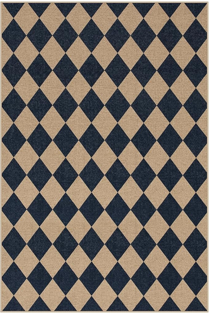 Lahome Checkered Easy Jute Outdoor Rug, Large 6x9 Rug for Living Room Checkerboard Indoor Outdoor Carpet, Farmhouse Patio Office Mat Geometric Non Slip Black Carpet for Backyard Dining Room-Ruum Studio Home