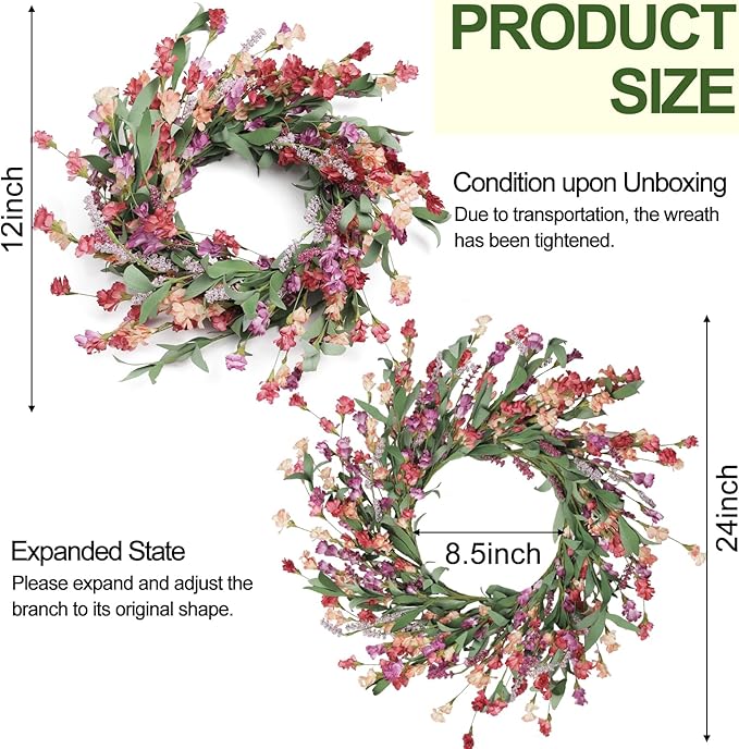 Artgar Front Door Wreath 24 Inch Spring/Summer Wreaths for Front Door, Front Door Wreaths for All Seasons for Indoor Outdoor Home Office Wall Window Wedding Farmhouse Decor (Red&Orange&Purple)-Ruum Studio Home