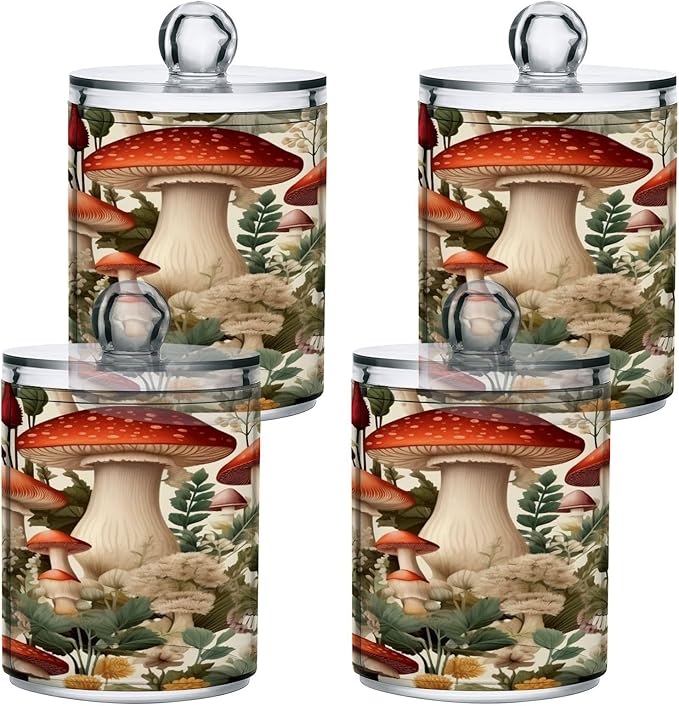 Cartoon Mushroom 2PC Airtight Transparent Plastic Storage Jar, Food Storage Container Glass, Can Store Candy, Salt, Coffee Beans, With lid, Easy To Use-Ruum Studio Home