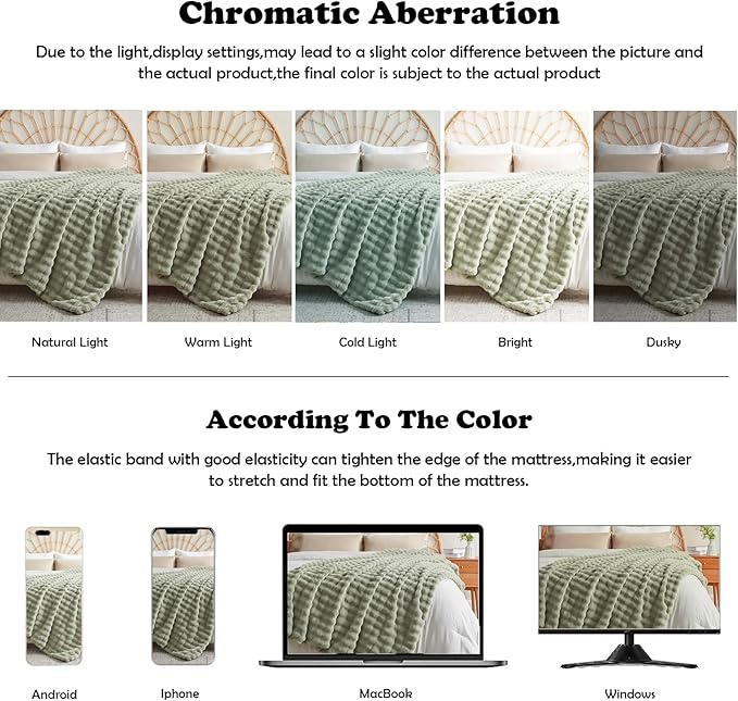NEWCOSPLAY Faux Fur Throw Blanket Sage Green Bubble Blanket Thick Warm Soft for Couch Sofa Bed 550GSM (Sage Green, Throw(50"x60"))-Ruum Studio Home