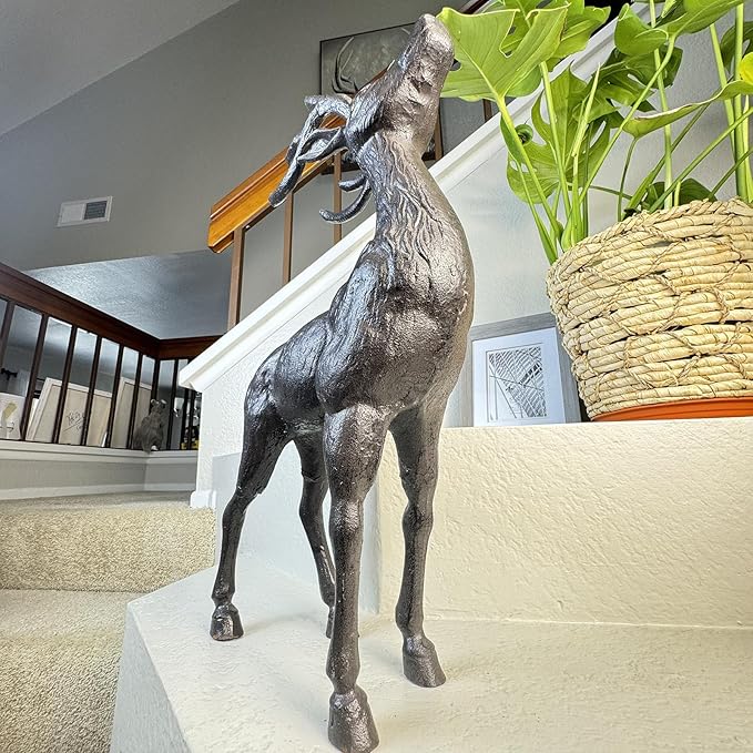 Cast Iron Deer Statue（22" Tall）, Realistic Large Antler Sculpture, Outdoor Garden Decor for Lawn Patio Yard, Indoor Home Art Figure HC5691-Ruum Studio Home