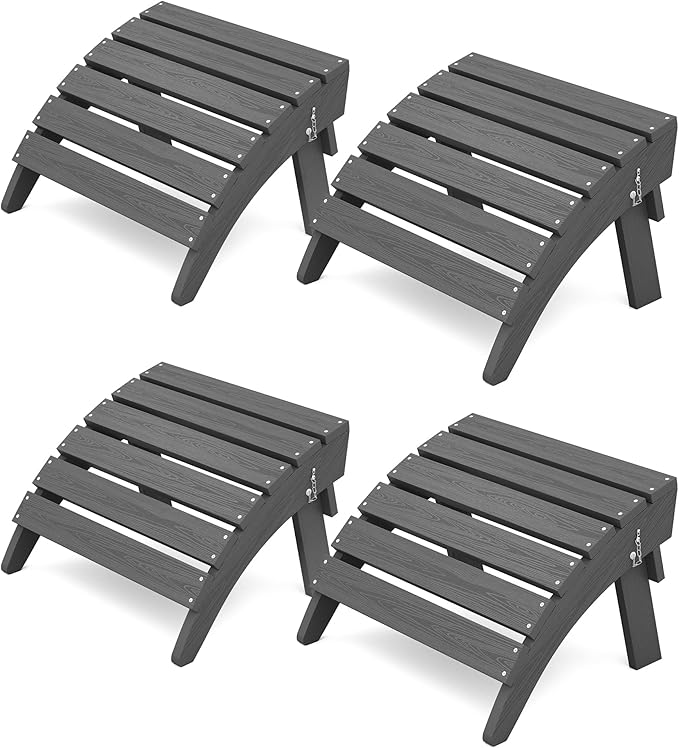 KINGYES Folding Adirondack Ottomans Set of 4 for Adirondack Chair, Grey-Ruum Studio Home