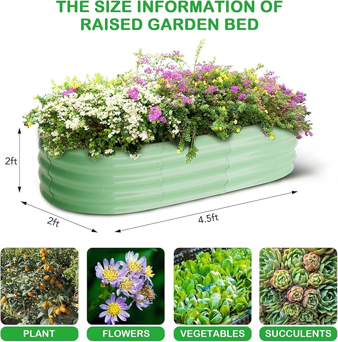 2 Pcs 4.5x2x2ft Oval Raised Garden Bed, Galvanized Raised Beds,Open-Ended Base Metal Raised Planter Beds,Garden Bed Outdoor,Planter Raised Boxes for Vegetables, Flowers,Tool-Free Asse,Green-Ruum Studio Home