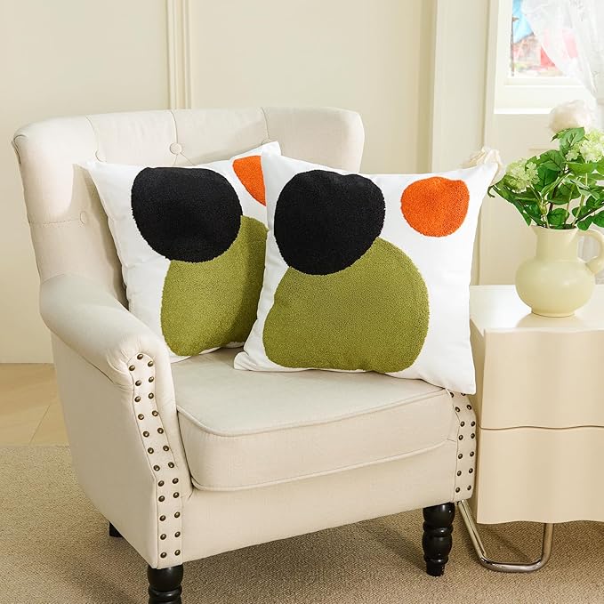 HOdo Home 2PCS Tufted Boho Jacquard Pillow Covers, Pillow Covers-Throw Pillow Cover,Farmhouse Decorative Pillow Cover,Pillow Cases for Couch,Sofa,Bed,Chair,Living Room,Home Decor (18x18inch)-Ruum Studio Home