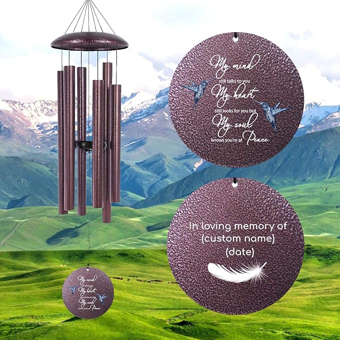 ASTARIN 36" Large Deep Tone Personalized Sympathy Wind Chimes, Memorial Wind Chime for Loss of Mother Father Loved One, Hummingbird Bereavement Gifts Decor Outdoor Patio Garden Graveyard-Ruum Studio Home