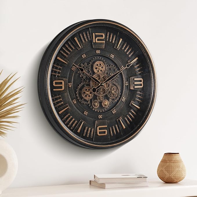 Maxstar Large Vintage Moving Gear Wall Clock, 20''Battery Operated Industrial Steampunk Metal Decor for Living Room, Office,Fireplace, Farmhouse(Arabic Number-Bronze)-Ruum Studio Home