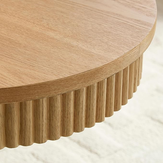 Modern Oval Coffee Table with Wood Pedestal,47.24" Farmhouse Center Table for Living Room, Ellipse Coffee Tables Tea Table for Bedroom, Apartment-Natural-Ruum Studio Home