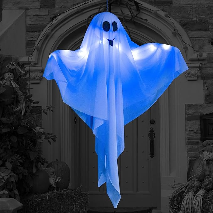 4 Pack Halloween Hanging Ghost Decorations, 27.5" Light Up Spooky Floating Ghosts with LED Glow, Waterproof Outdoor & Indoor Haunted House, Porch, Yard, Garden Party Decor-Ruum Studio Home