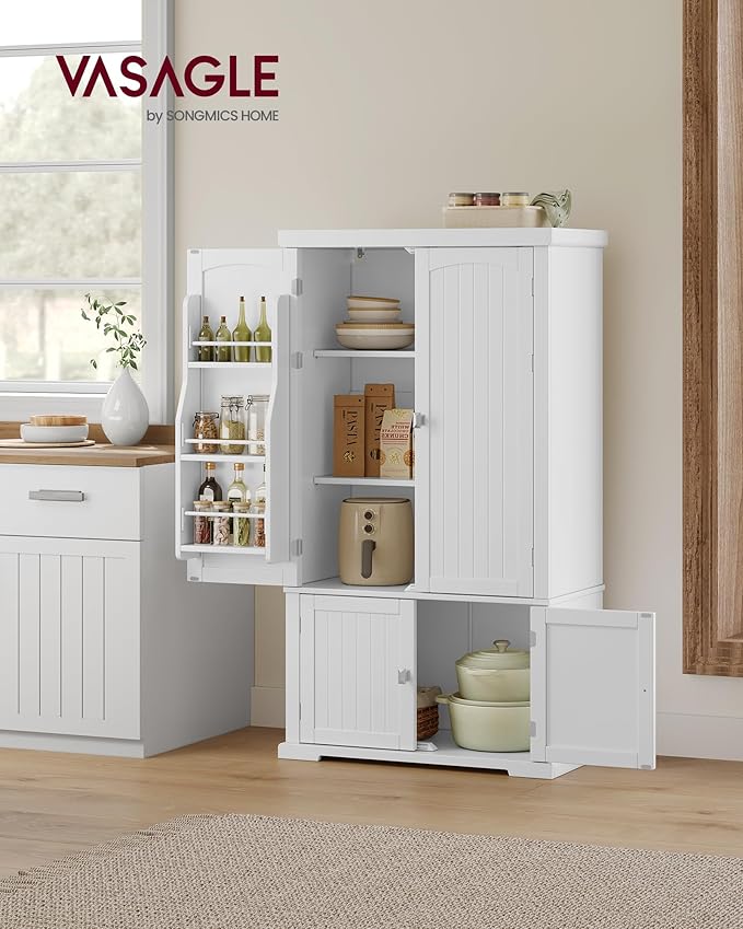 VASAGLE Pantry Cabinet, 53.5-Inch High Freestanding Tall Cupboard Storage Cabinet, 2 Cabinets, 2 Adjustable Shelves, 6 Door Shelves, for Living Room, Kitchen, White UBBC671W01-Ruum Studio Home