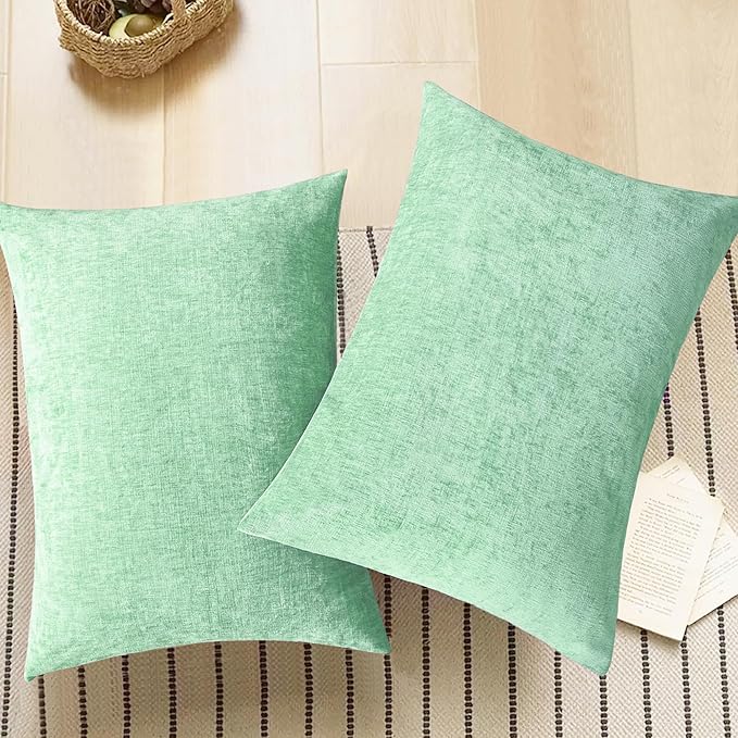 CaliTime Throw Pillow Covers Decorative 20 X 26 Inches Pack of 2 Cozy Chenille Standard Pillow Shams Cases for Couch Sofa Bed Living Room Home Grey Green-Ruum Studio Home