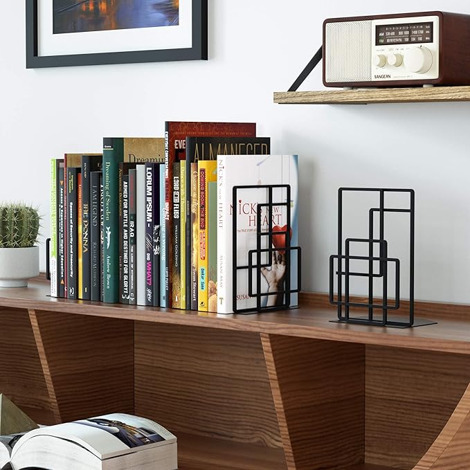 SRIWATANA Book Ends Heavy Duty, Decorative Black Bookends for Shelves, Window Lattice Design-Ruum Studio Home